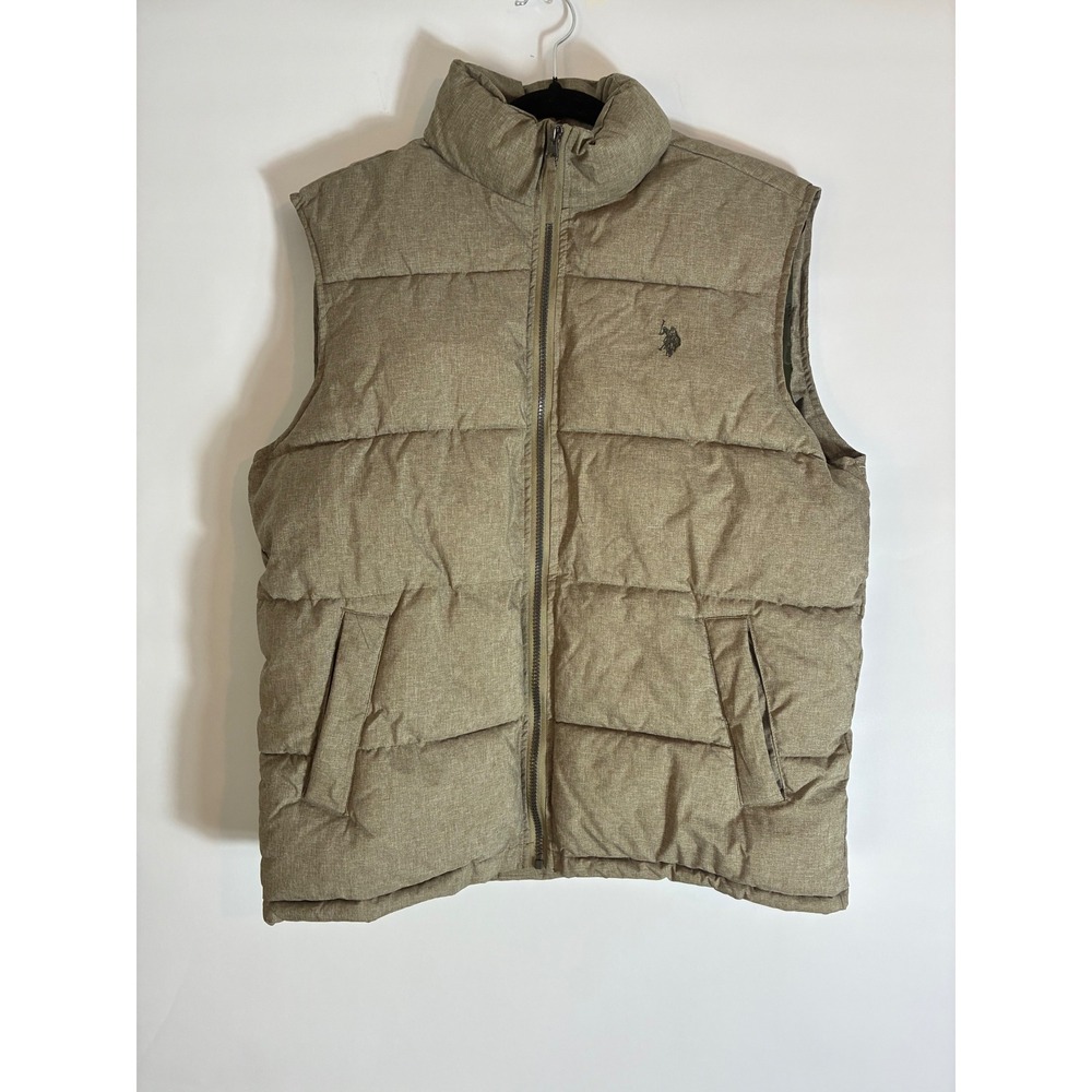 US Polo Assn Puffer Vest Mens Small Khaki Tan Quilted Gorpcore Utility Padded
